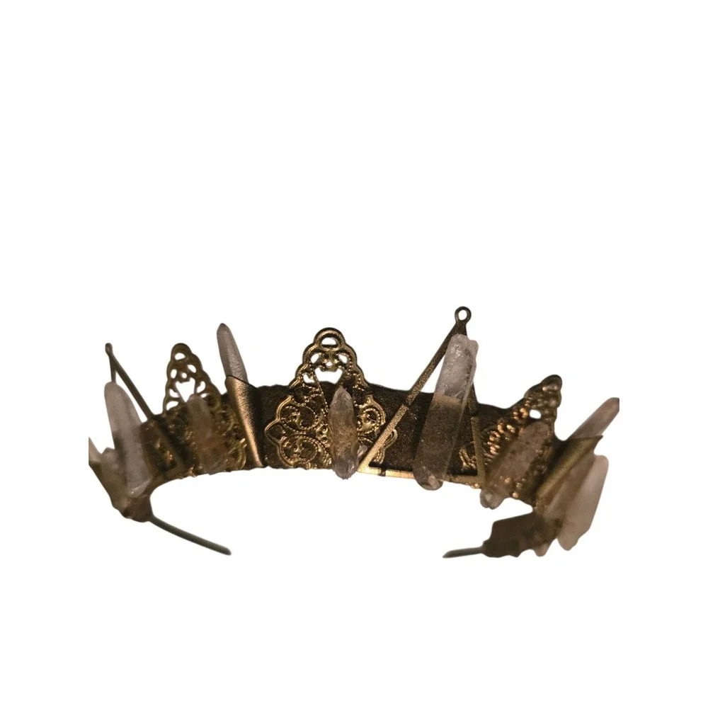 Loschy Designs Raw Quartz‎ Crystal Gold Filigree Crown Headband Tiara